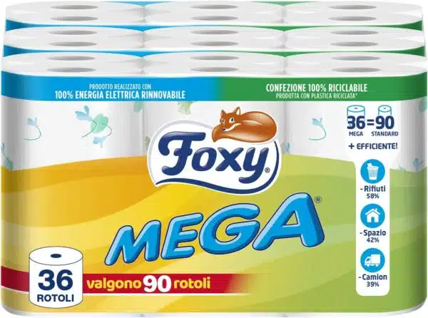Foxy Mega Carta Igienica Maxi Rotolo - 3x12pz = 36 Maxi Rotoli