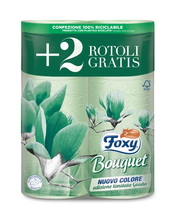 Foxy Bouquet Carta Igienica 3 veli Verde Giada - 12x6pz = 72 rotoli