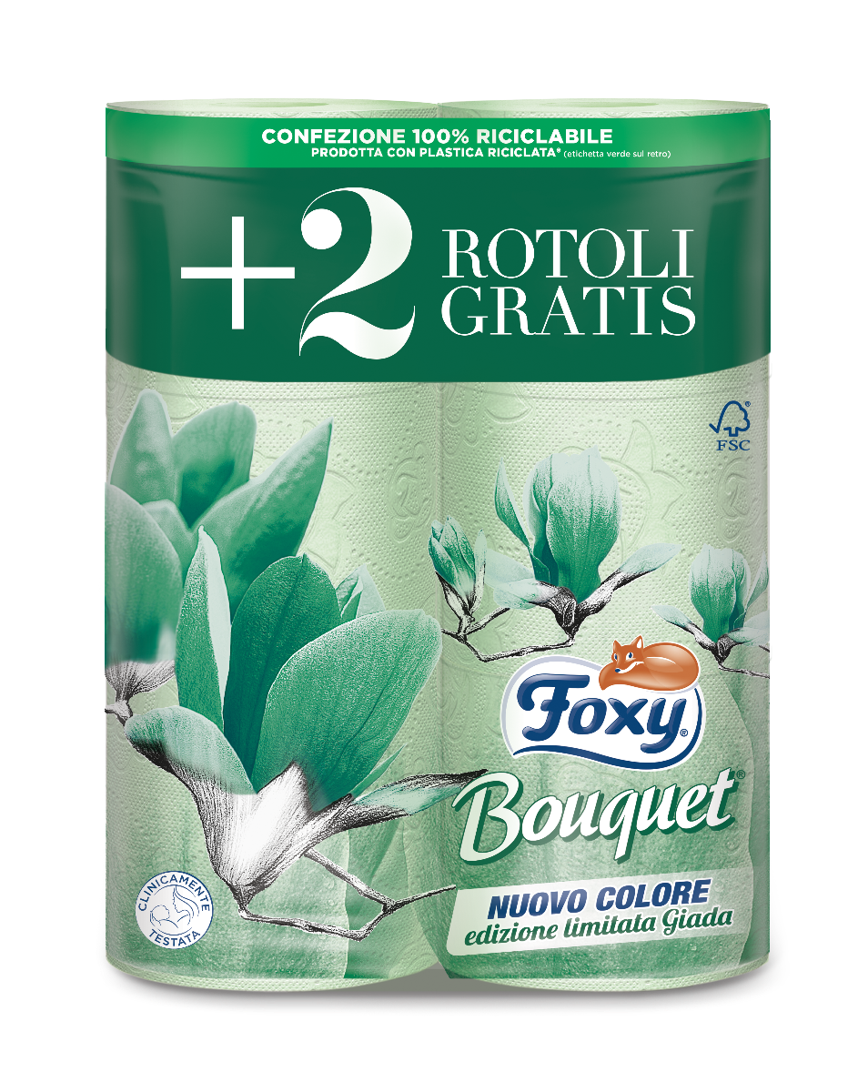 Foxy Bouquet Carta Igienica 3 veli Verde Giada - 12x6pz = 72 rotoli 1 Foxy Bouquet Carta Igienica 3 veli Verde Giada - 12x6pz = 72 rotoli