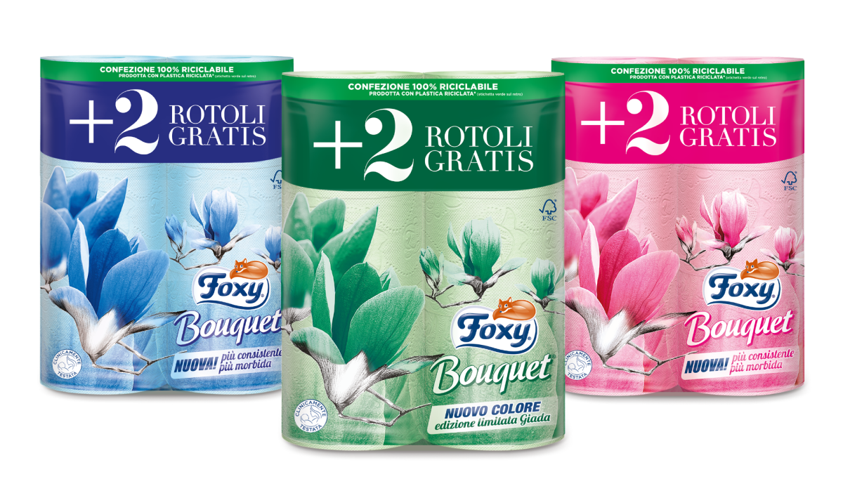 Foxy Bouquet Carta Igienica 3 veli - 12x6pz = 72 rotoli (3 colori misti)
