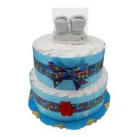 Torta Pannolini 2 Piani Calzine Nascita Azzurra - immagine 2