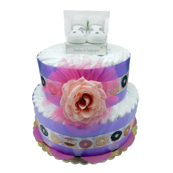 Torta Pannolini 2 Piani Calzine Nascita Rosa
