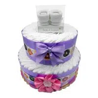 Torta Pannolini 2 Piani Calzine Nascita Rosa - immagine 2