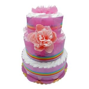Torta Pannolini XXL Frecce #1: 55 Pannolini + Body, Bavaglini, Cura Per Neonato - Regalo Nascita