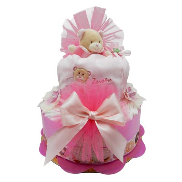 Torta Pannolini 2 Piani Bavaglia Rosa