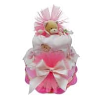 Torta Pannolini 2 Piani Bavaglia Rosa - immagine 3