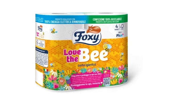 Foxy Carta Igienica Love The Bee 2 veli 4 rotoli ( 14 confezioni x 4 rotoli = Totale 56 rotoli )