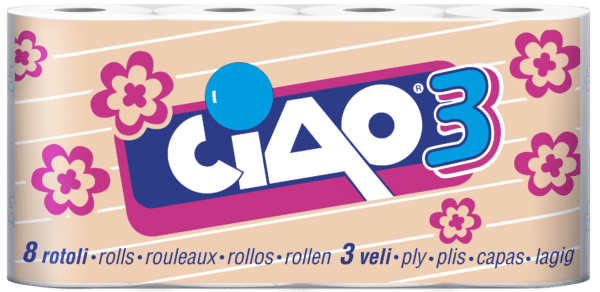 Carta Igienica CIAO 3 Veli Decorata 8 Rotoli ( 10 conf. x 8 rot. = Totale 80 rotoli )