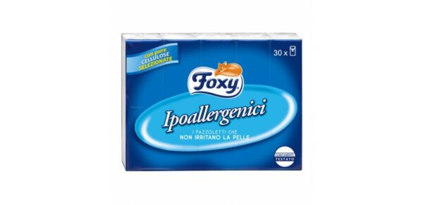 Fazzoletti FOXY IPOALLERGENICI 4 Veli 30 pz. ( 8 conf. x 30 pz. = Totale 240 Pacchetti )