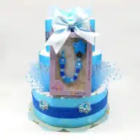 Torta di Pannolini 3 Piani con Portaciuccio Celeste - immagine 2