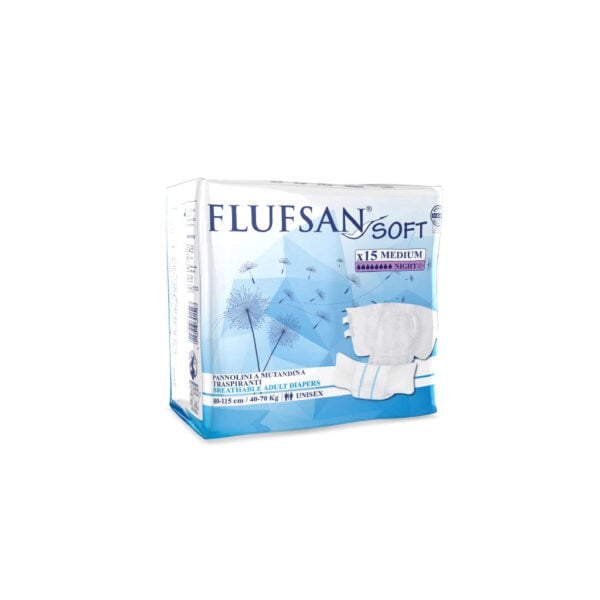 FLUFSAN Pannolone Super Notte SOFT Medio 15 pz. ( 6x15 = 90 Pannoloni Totali)
